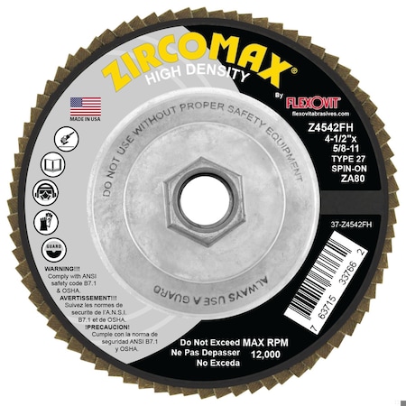 Flexovit FLAP DISC ZIRCOMAX 4-1/2inX5/8-11 Z4542FH
